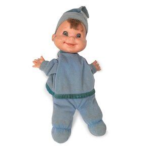 Vintage Mattel Baby Beans Puppet Doll 1973 Blue Outfit Nightcap Retro Toy